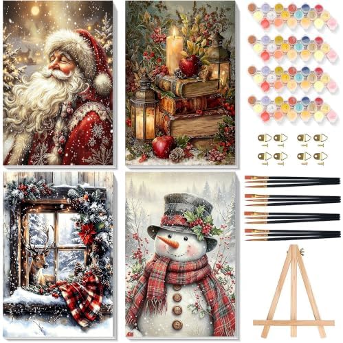 Christmas Paint by Numbers for Adults with Framed Canvas - Wooden Easel