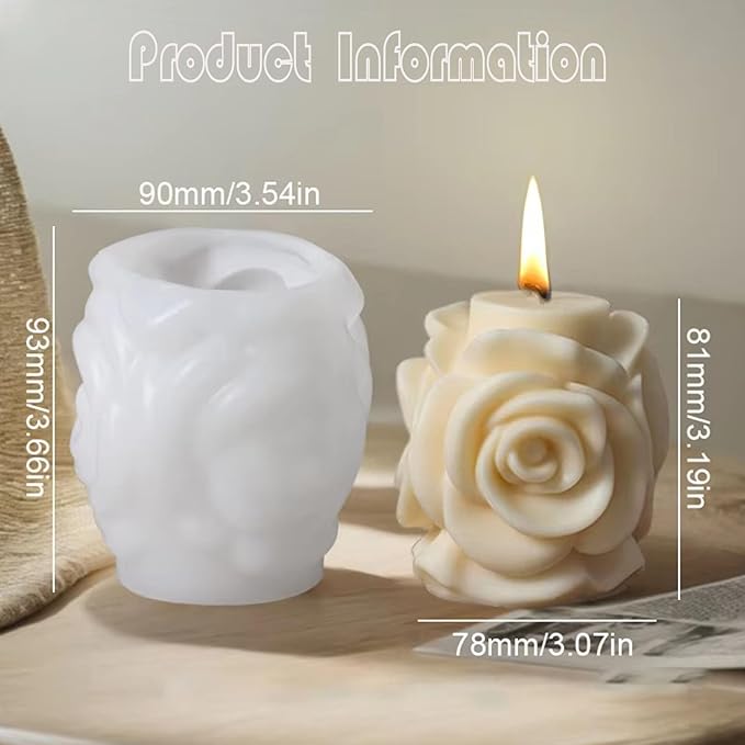 mdgfge Rose Pillar Candle Silicone Mold, Valentine's Day Handmade 3D Rose - Image 5