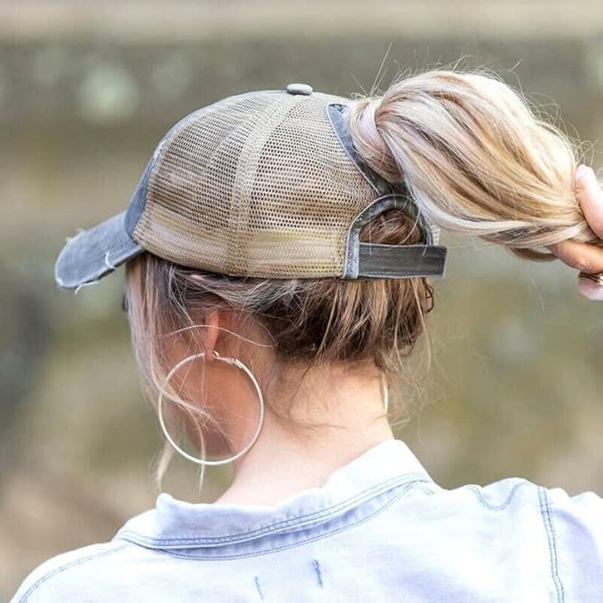 Eohak Distressed Ponytail Hats Baseball for Women Messy-Bun Pony Caps