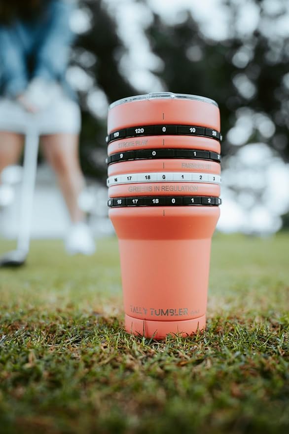 Tally Tumbler Golf Stainless Steel Cup with Score Keeping Counter, 30 oz Double Wall Insulated Tumbler with Leak Proof Lid (Cart Path Coral)
