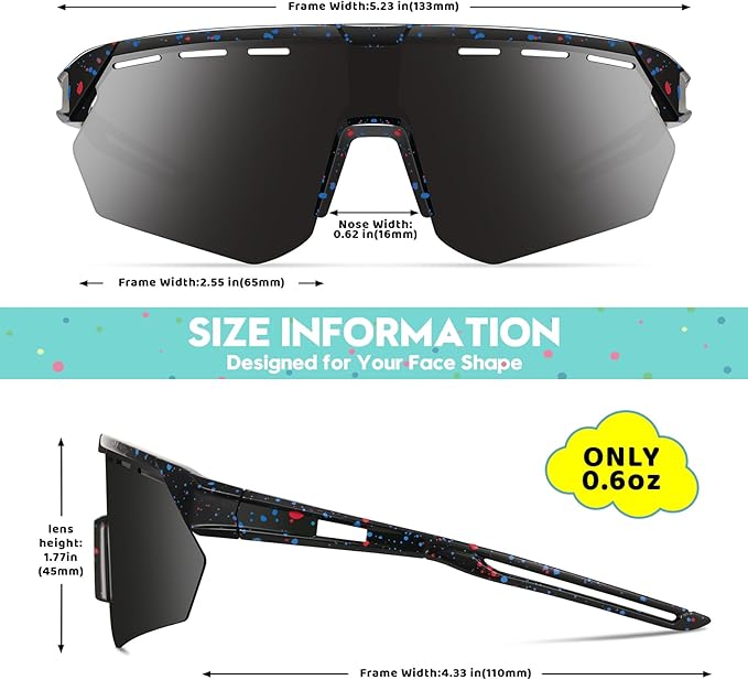 Youth Sports Sunglasses for Boys Girls Age 3-10, Lightweight Frame Kids Baseball Softball Cycling Sunglasses