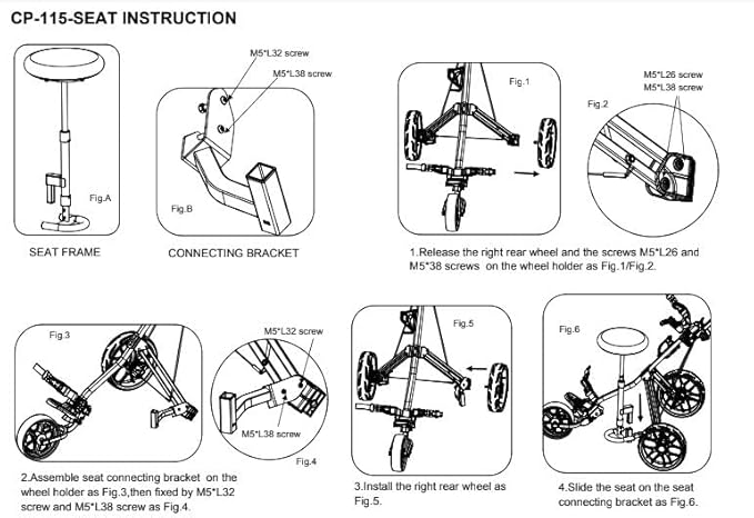 Caddytek Removable Golf Cart Seat, Golf Push Cart Seat, Golf Chair Accessory, Trolly Seat for 3 Wheels and 4 Wheels