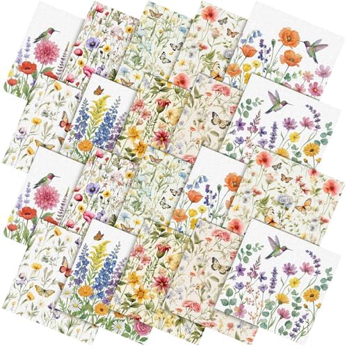 Hahafelt 10 Pcs Summer Wildflower Quilting Fabric Bundles 20 x 20 Inch