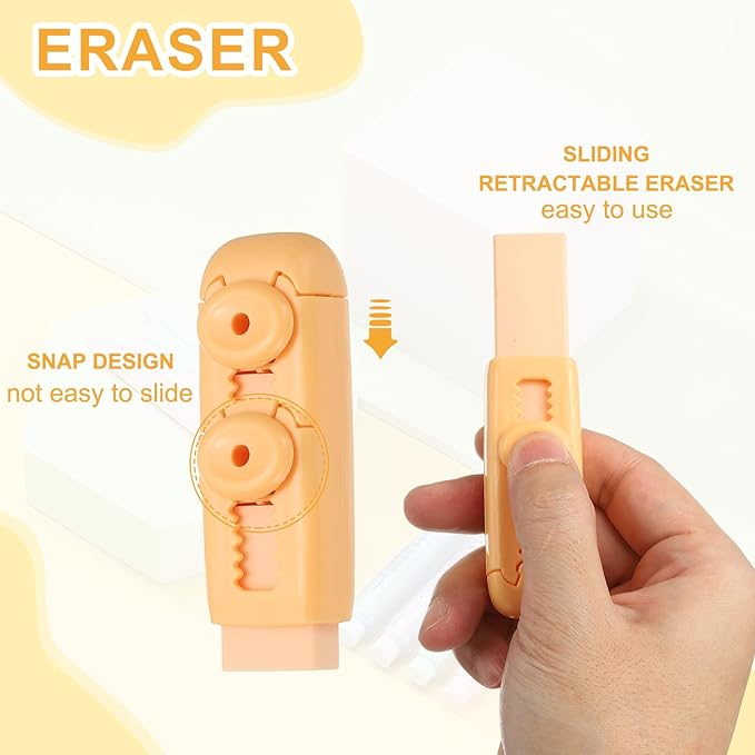 PATIKIL 4 Pack Erasers, Sliding Retractable Eraser Push Pull Cute Pencil - Image 4