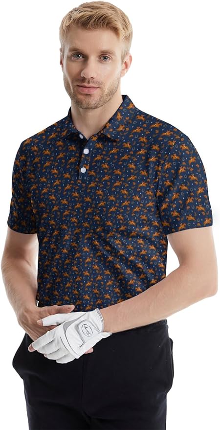 HUURAY Funny Golf Polos for Men Funny Print Short Sleeve Shirts Quick Dry Polo Shirts Hawaiian Shirt Performance Golf Outfits