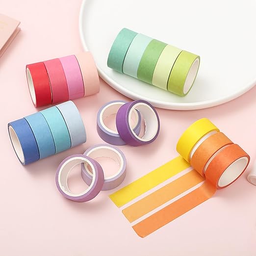 VIVIQUEN Washi Tape Set, 20 Rolls Colored Masking Tape, 15mm Rainbow Pastel - Image 5
