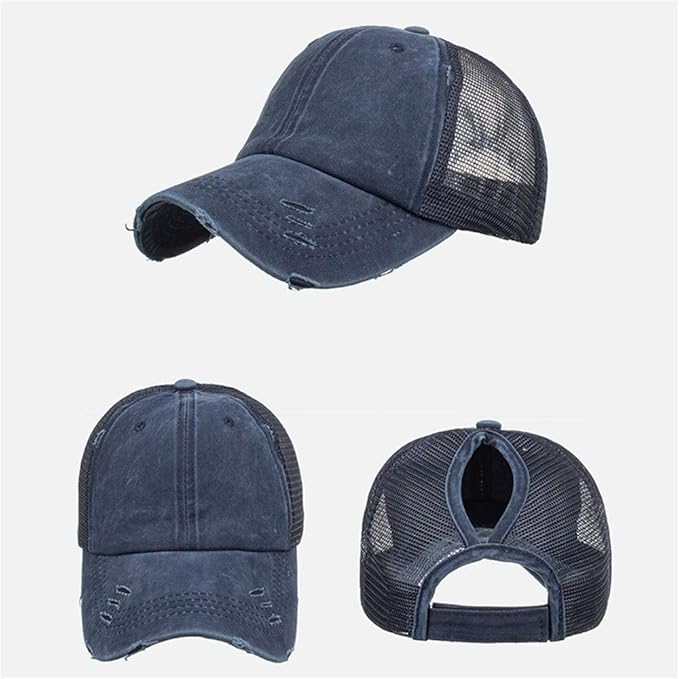 Criss Cross Hat Washed Distressed Baseball Cap Ponytail Hat High Messy Bun Ponycap for Women
