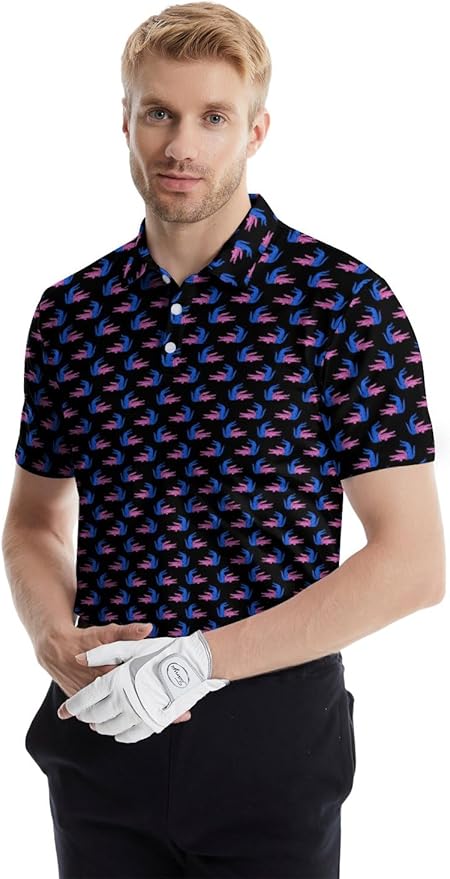 HUURAY Funny Golf Polos for Men Funny Print Short Sleeve Shirts Quick Dry Polo Shirts Hawaiian Shirt Performance Golf Outfits