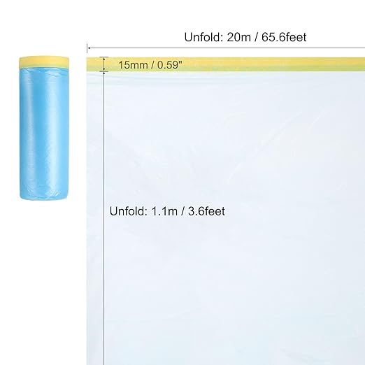 uxcell Pre-Taped Masking Film, 3.6ft x 66ft Plastic Paint Drop Cloth - Image 2