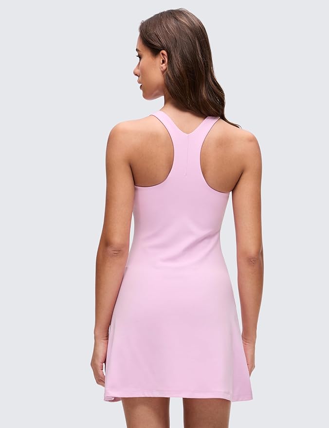 CRZ YOGA Butterluxe Racerback Mini Dress for Women - A Line Crewneck Casual Travel Outfits with Bras No Built-in Shorts