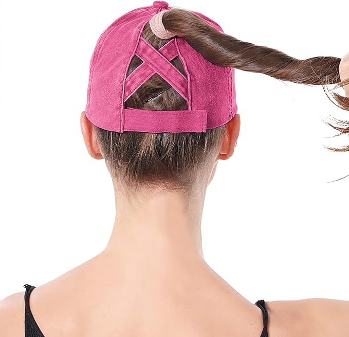 Womens Criss Cross Ponytail Baseball Cap Distressed Ponytail Hat High Messy Bun Trucker Ponycap for Outdoor Sports