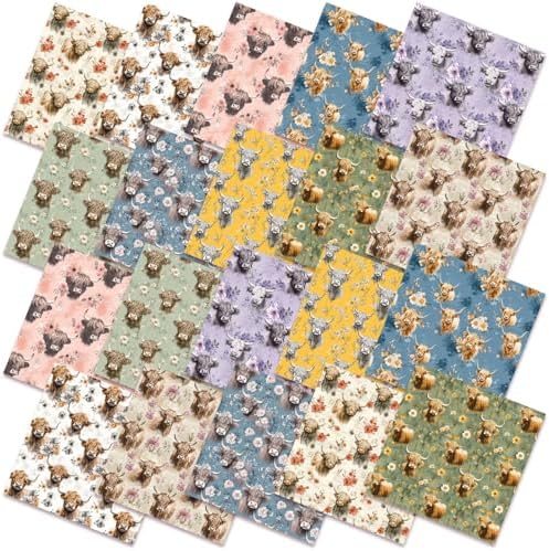Hahafelt 10 Pcs Fall Highland Cow Quilting Fabric Bundles 20 x 20 Inch
