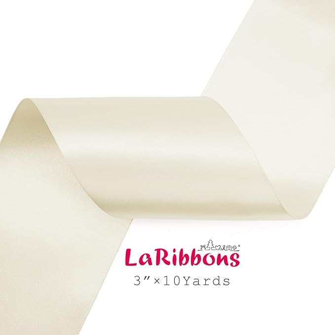 LaRibbons Ivory Satin Ribbon 3 Inch 10 Yards Double Faced Luxury White Cream - Image 5