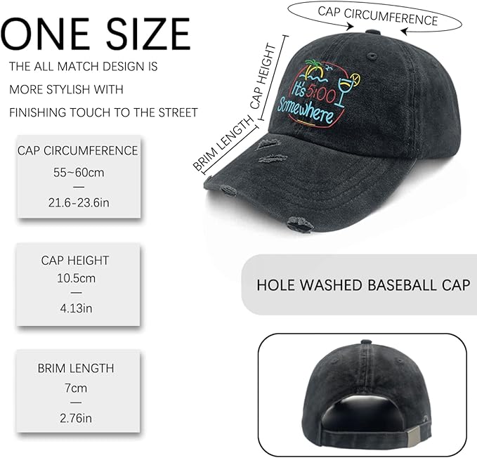 Jimmy Music Buffett Accessories Hats Its 5 Oclock Some Where Baseball Cap Mom Hat Pigment Black Womens Bucket
