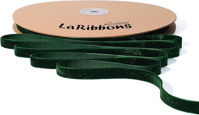 LaRibbons Thin Velvet Ribbon 3/8 Inch x 25 Yards, Dark Green Velvet Ribbon by LaRibbons