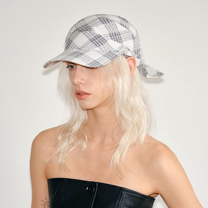 Women’s Plaid Bandana Baseball Cap – Y2K Adjustable Checkered Hat, Casual Streetwear Summer Fashion Visor Scarves