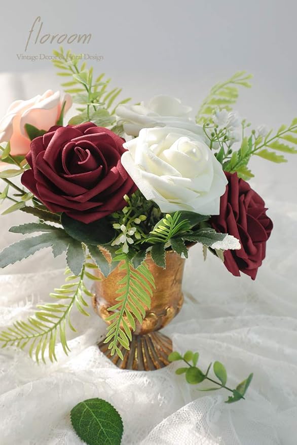 Floroom Artificial Flowers 25pcs Real Looking Burgundy Foam Fake Roses - Image 5
