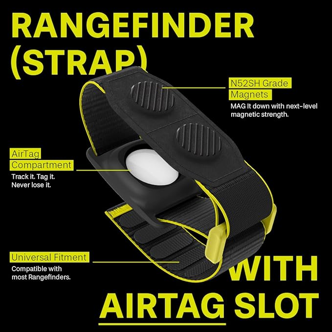 MAG-iT Magnetic Golf Range Finder Strap Designed for AirTag (1st & 2nd Gen) – GPS Tracker Holder Compatible with Find My App – Magnetic Mount for Golf Cart – Black