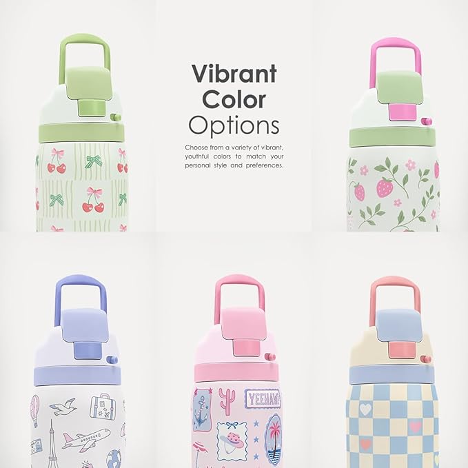 Floral Stainless Steel Water Bottle, Vacuum Insulated, Push-Button Lid, 32 oz, Gifts for Women Girls Friends Teens Birthday Christmas