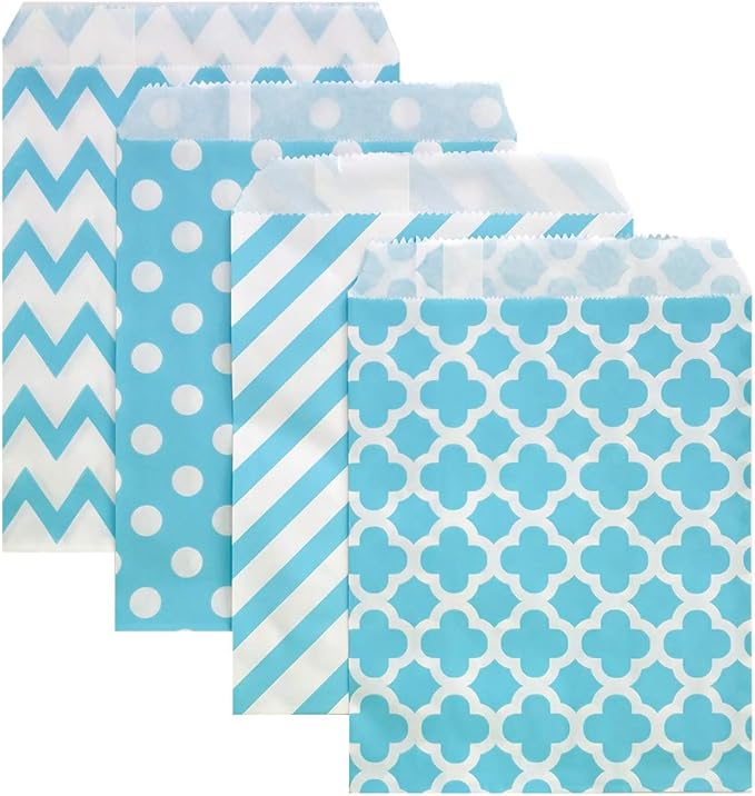 KEYYOOMY 100 Pcs Blue Candy Buffet Bags Small Cookie Bags Polka Dot Paper Treat by KEYYOOMY