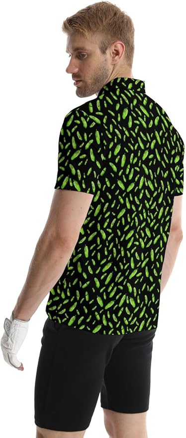 HUURAY Funny Golf Polos for Men Funny Print Short Sleeve Shirts Quick Dry Polo Shirts Hawaiian Shirt Performance Golf Outfits