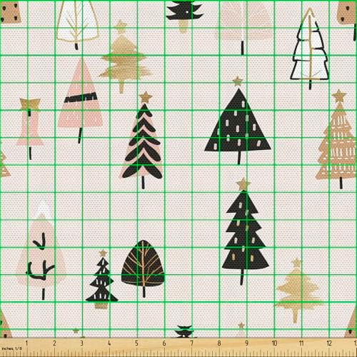 Lunarable Christmas Fabric by The Yard, Minimalistic Delicate Modern Abstract Xmas Theme with Blush Background, Decorative Fabric for Upholstery and Home Accents, 1 Yard, Eggshell Beige Black