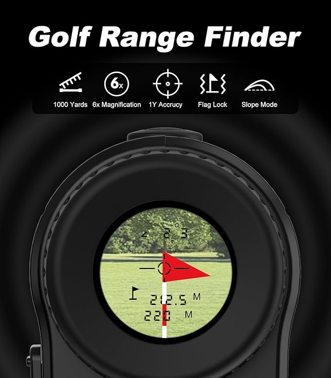 Golf Rangefinder with Slope, 1000 Yards Range Finder Golf, 6X Magnification, Flag Locking Vibration, Rechargeable Laser Range Finder