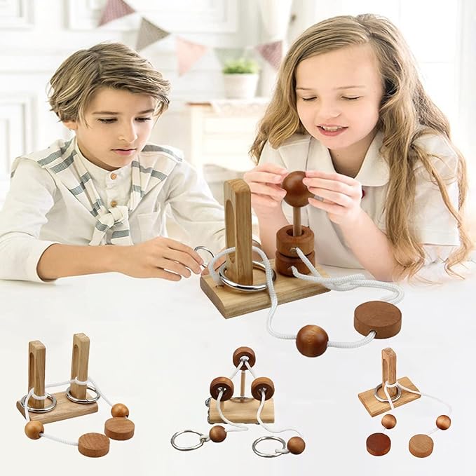 Wooden and Metal 3D Unlock Interlock Assorted Brain Teasers Puzzles，IQ Logic - Image 4