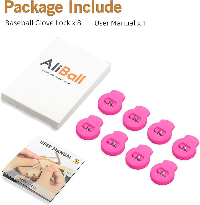 AliBall Glove Locks, Lace Locks for Baseball Glove 8 Pack, Never Need Thying Knots Again, Strong Elasticity, Made Plastic and Springs, Fits All Gloves, Baseball Gloves Accessories