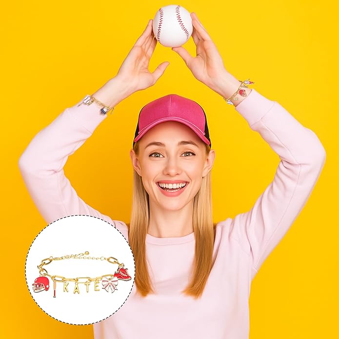 Kigeli 394 Pcs Sports Bracelets for Women DIY Game Bracelets kit Softball Baseball Football Jewelry Crafts Adjustable Gold Letter Charms Keychain for Team Sport Lovers Gifts