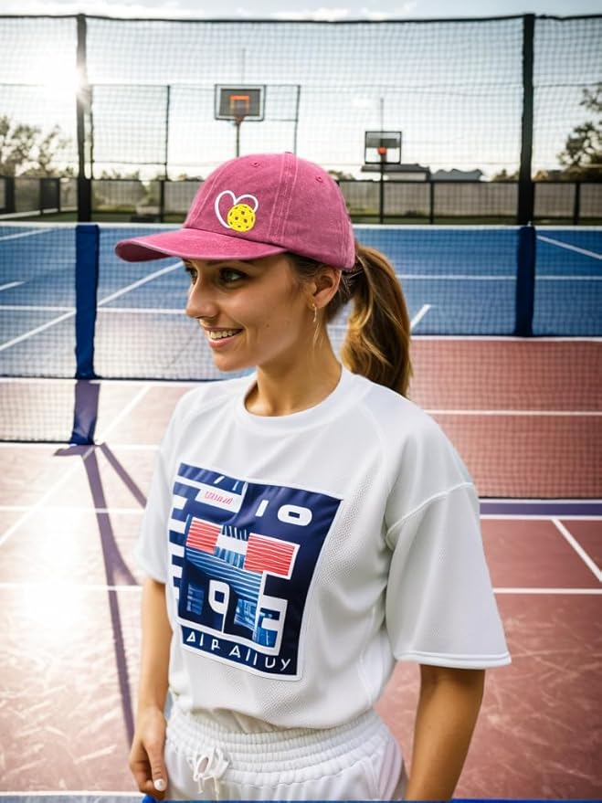 Pickleball Hat for Women Men, Adjustable Embroidered Heart Pickleball Baseball Cap