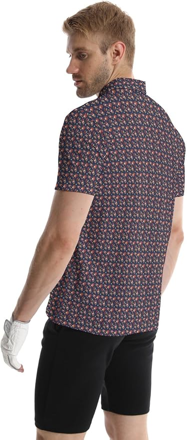 HUURAY Funny Golf Polos for Men Funny Print Short Sleeve Shirts Quick Dry Polo Shirts Hawaiian Shirt Performance Golf Outfits