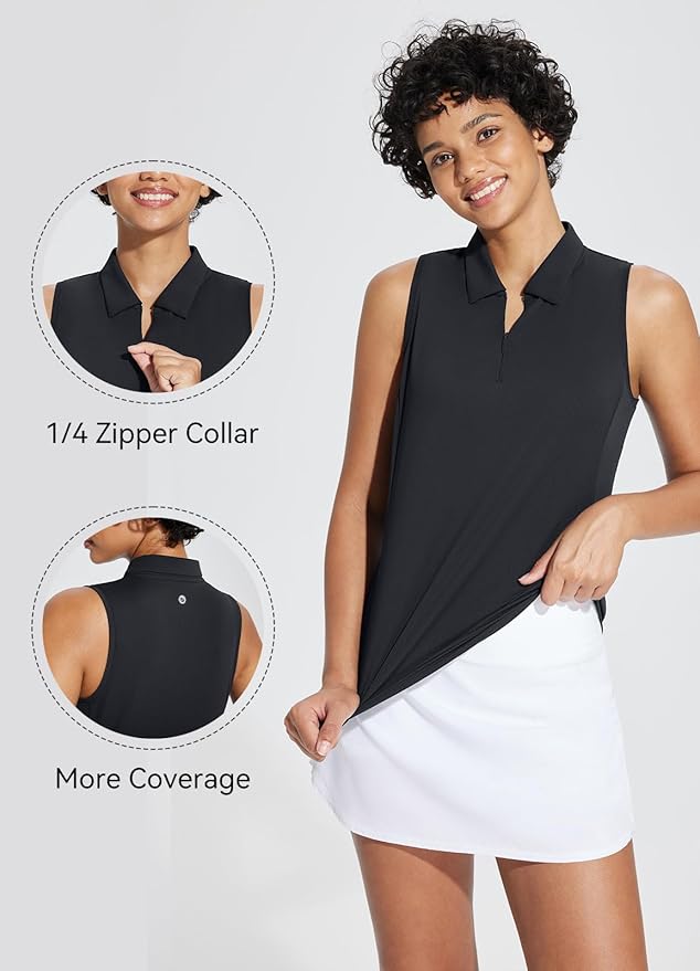 BALEAF Women's Golf Shirts Tank Tops Sleeveless Tennis Polo Racerback with Zipper Collar Athletic Tanks Quick Dry