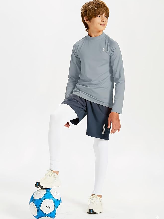 DEVOROPA Youth Boys Compression Thermal Shirt Long Sleeve Kids Fleece Baselayer Soccer Baseball Undershirt Slim/Regular/Husky