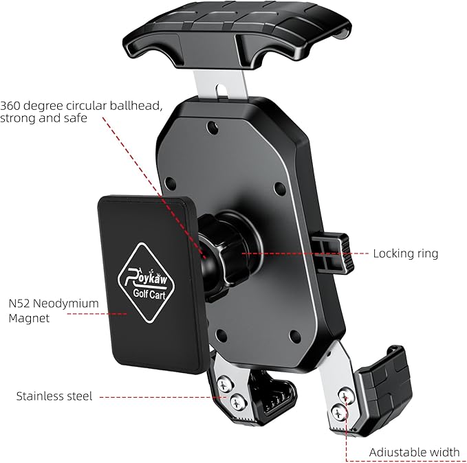 Roykaw Golf Cart Magnetic Phone Holder Mount Compatible with EZGO/Club Car/Yamaha, Compatible with iPhone/Galaxy/Google Pixel, Ultra Strength Magnet/360° Rotatable/One-Handed Pick & Place