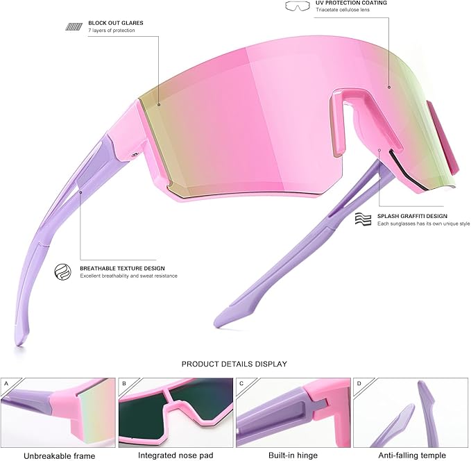 SEKKAF Youth Baseball Sunglasses for Boys Girls Age 6-12 Softball Cycling Sports Sunglasses for Kids Lightweight Frame
