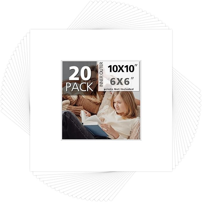 Mat Board Center, 10x10 for 6x6 White Photo Picture Mats by MatBoardCenter