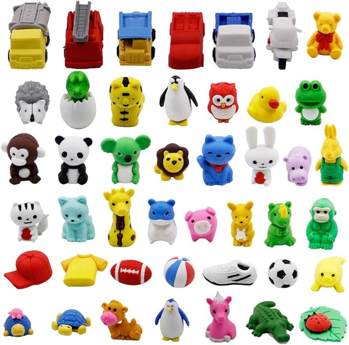 72 Pcs Assorted Animal Pencil Erasers Desk Pets, Bulk Mini Pencil Erasers Gifts by Cllayees