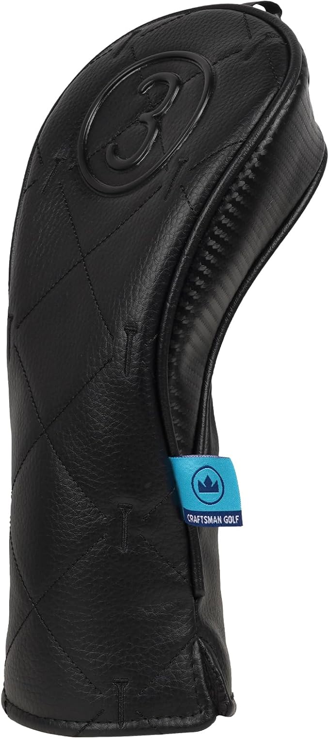 Craftsman Golf Modern Style Premium Black Golf Headcover for 3 5 7 Woods and Driver Hybrids