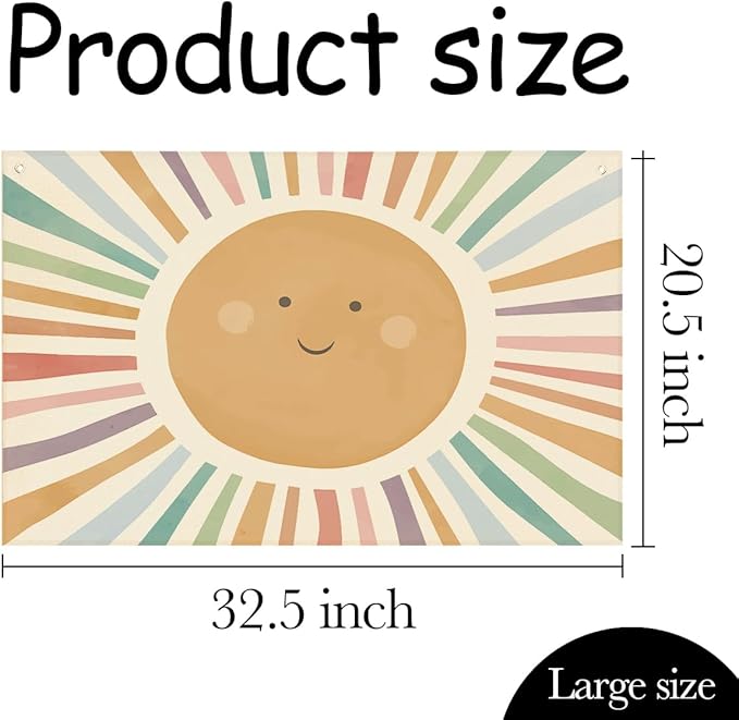 Watercolor Sun Banner Playroom Decor Banner Canvas 21 in x 33 in Hanging Flag - Image 4
