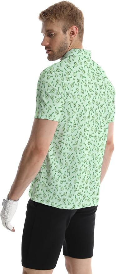 HUURAY Funny Golf Polos for Men Funny Print Short Sleeve Shirts Quick Dry Polo Shirts Hawaiian Shirt Performance Golf Outfits