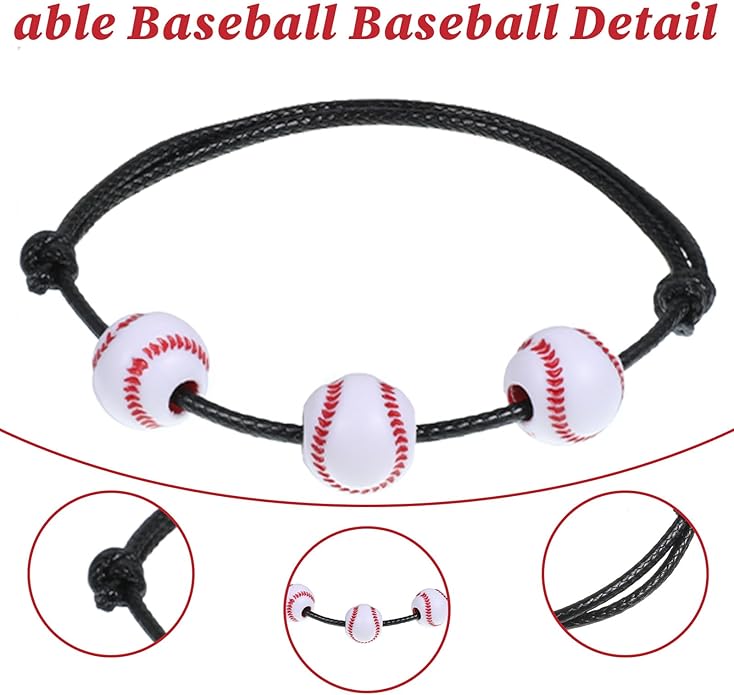 30 PCS Baseball Bracelets Baseball Themed Party Favors, Baseballs Bracelets Charm Baseballs Gifts for Women Men Adjustable Sport Wristbands with Bead Balls Bracelet for Birthday Party Sports Favors
