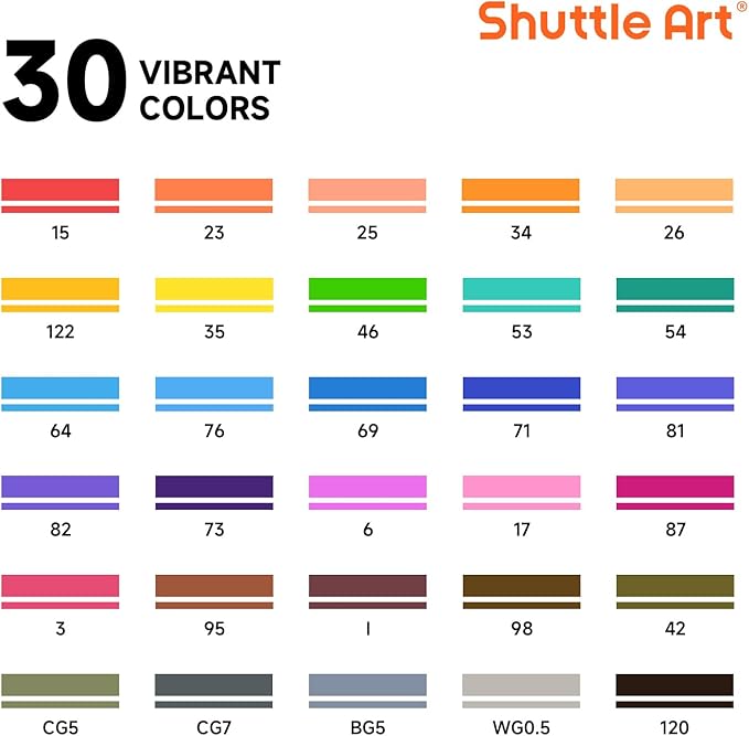 Shuttle Art 30 Colors Dual Tip Art Markers Permanent Marker Pens Highlighters - Image 2