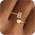 Gold Initial Rings for Women Girls, Dainty 14K Gold Plated Adjustable Initial by FezodoJewelry