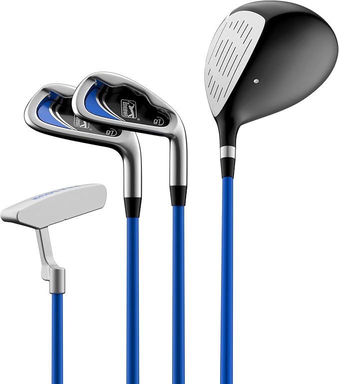 PGA Tour Youth Golf Club Set for Ages 5-15+ (3’5”-5’10”), Right and Left-Handed Kids Golf Sets – Beginner Junior Golf Clubs with Lightweight Stand Bag, Mallet Putter, Hybrid, Driver