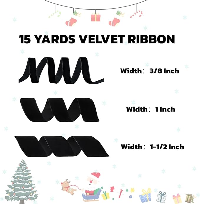 15 Yards Velvet Ribbon 1-1/2 Inch Single Face Black Velvet Ribbon Spool Prefect - Image 2