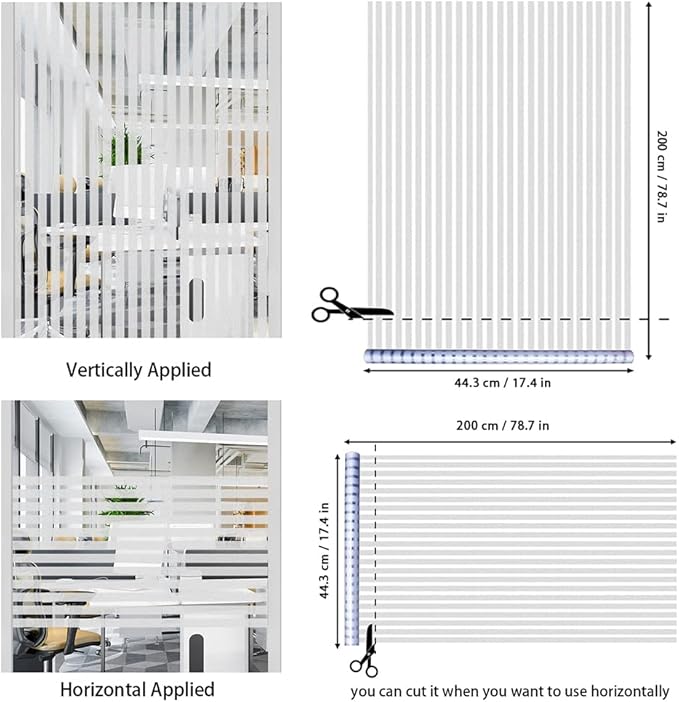 Qualsen Window Films Privacy Frosted Stripe Window Film Blinds Windows Privacy - Image 2
