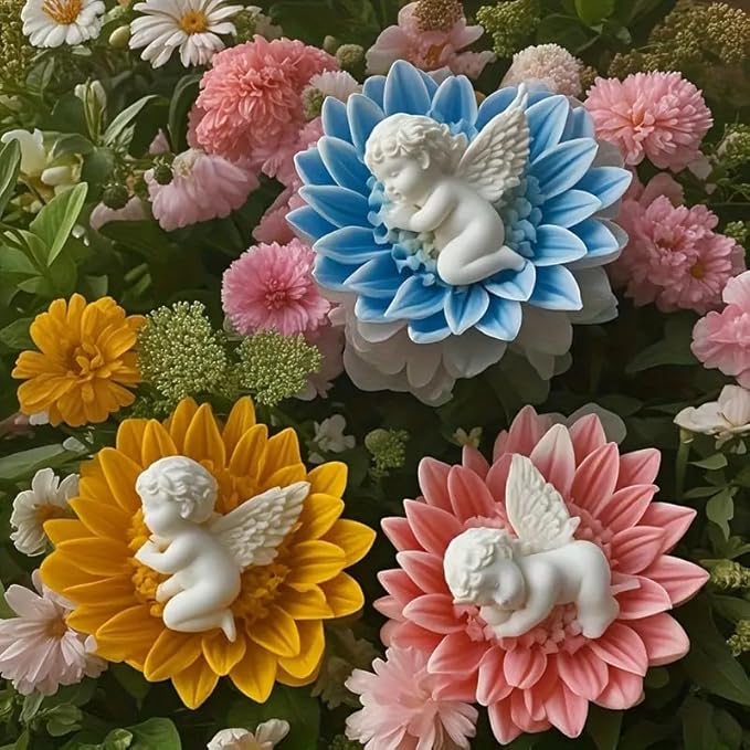 JDH 2PCS Flower Candle Molds, Heart Rose Candle Mold, 3D Angel Baby in - Image 8