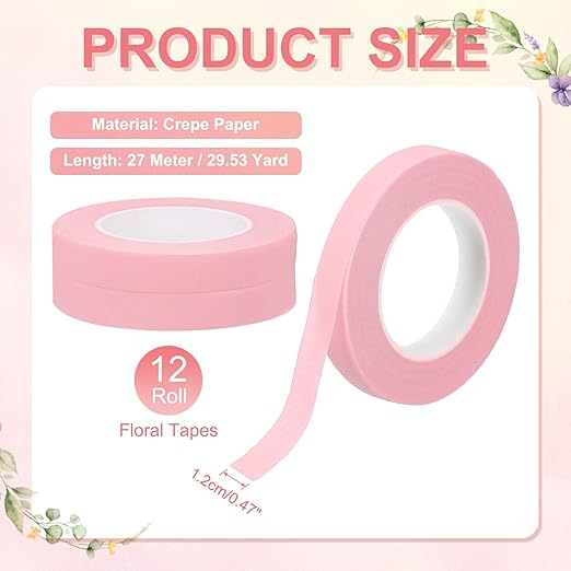 MECCANIXITY 12 Rolls Floral Tapes, 30 Yard x 1/16 in Florist Crepe Flowers - Image 2