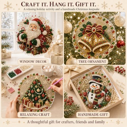 2 PCS Christmas Pearl Diamond Painting Suncatcher Kit, DIY Craft (#B, 8in)